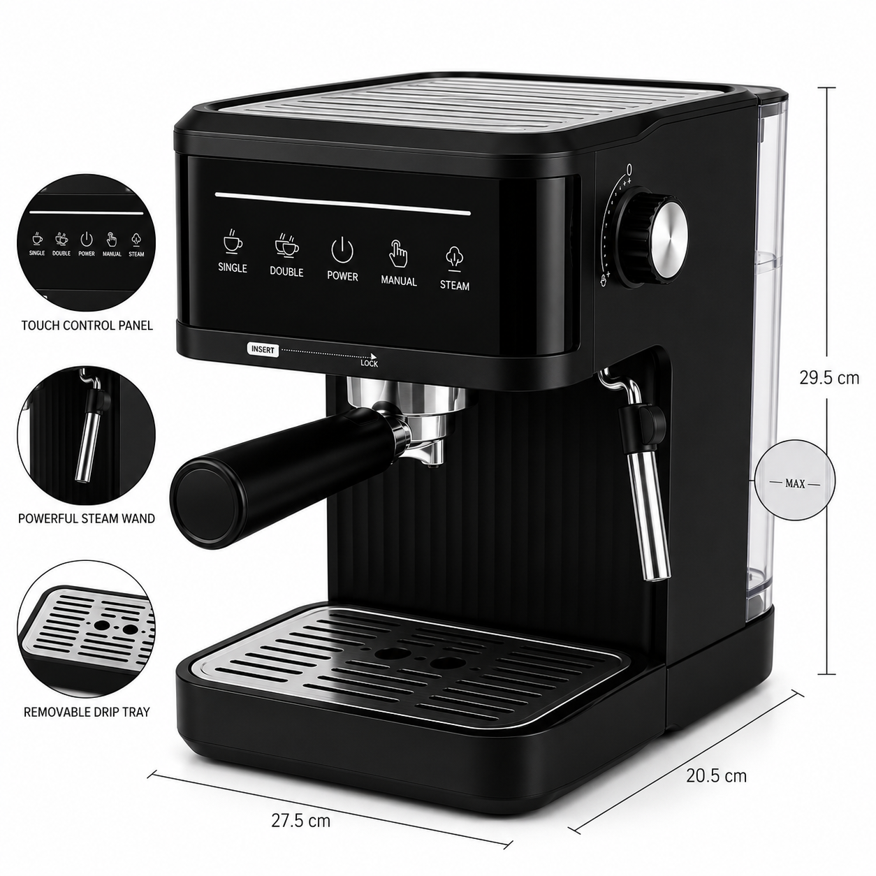 20 Bar Espresso Coffee Machine with Milk Frother – Professional Cappuccino & Latte Maker for Home & Office